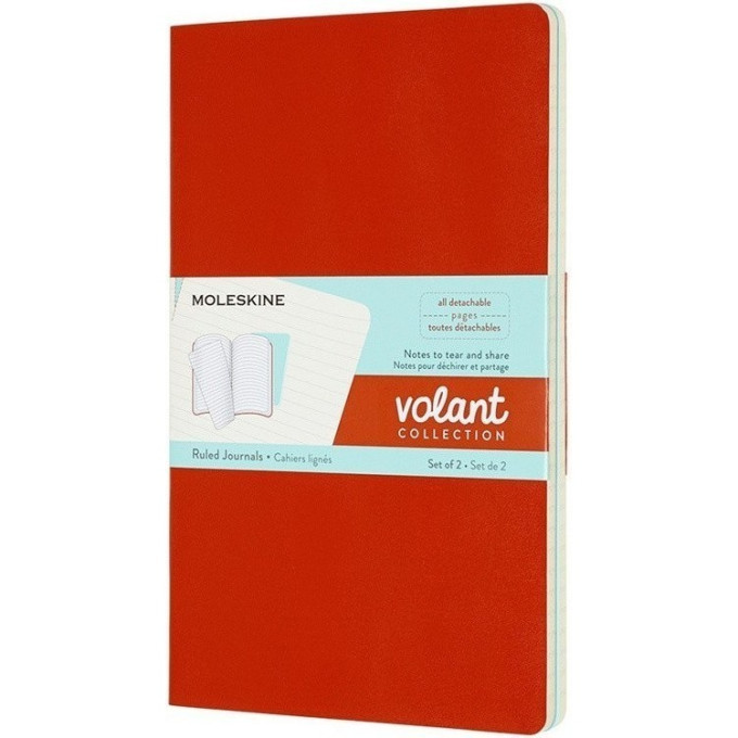 Блокнот MOLESKINE VOLANT LARGE, линейка, оранжевый/голубой QP721F16B24